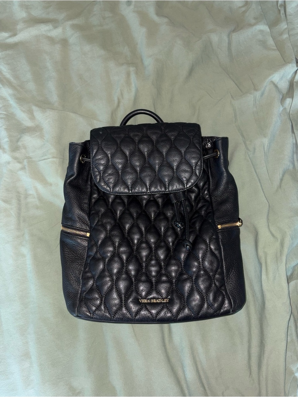 Vera Bradley Quilted Black Leather Backpack with Gold Hardware